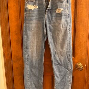 American Eagle Outfitters Women's Light Blue Distressed Flare Jeans